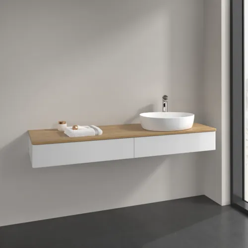 Bild von VILLEROY BOCH Antao Waschbeckenunterschrank, 2 Auszüge, 1600 x 190 x 500 mm, Front ohne Struktur, Glossy White Lacquer / Honey Oak #K16051GF