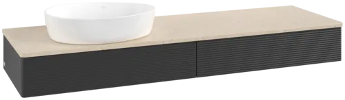 Bild von VILLEROY BOCH Antao Waschbeckenunterschrank, 2 Auszüge, 1600 x 190 x 500 mm, Front mit Struktur, Black Matt Lacquer / Botticino #K15113PD