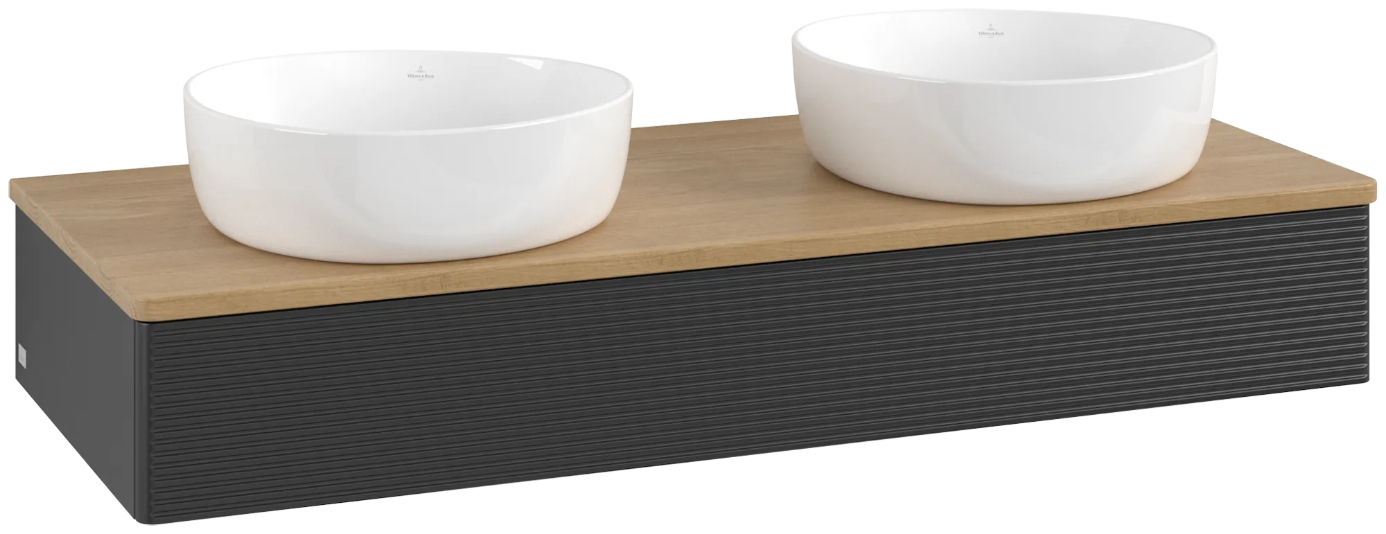 Bild von VILLEROY BOCH Antao Waschbeckenunterschrank, 1 Auszug, 1200 x 190 x 500 mm, Front mit Struktur, Black Matt Lacquer / Honey Oak #K13111PD
