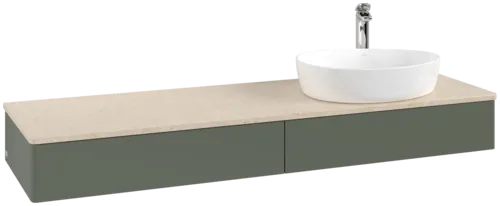 Bild von VILLEROY BOCH Antao Waschbeckenunterschrank, 2 Auszüge, 1600 x 190 x 500 mm, Front ohne Struktur, Leaf Green Matt Lacquer / Botticino #K16053HL