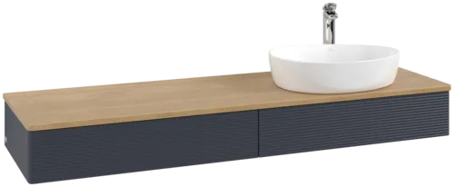 Bild von VILLEROY BOCH Antao Waschbeckenunterschrank, 2 Auszüge, 1600 x 190 x 500 mm, Front mit Struktur, Midnight Blue Matt Lacquer / Honey Oak #K16151HG