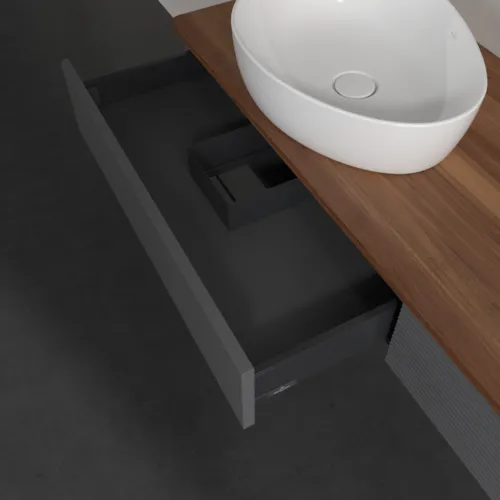 Bild von VILLEROY BOCH Antao Waschbeckenunterschrank, 2 Auszüge, 1600 x 190 x 500 mm, Front mit Struktur, Anthracite Matt Lacquer / Warm Walnut #K15112GK