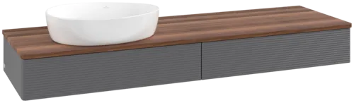 Bild von VILLEROY BOCH Antao Waschbeckenunterschrank, 2 Auszüge, 1600 x 190 x 500 mm, Front mit Struktur, Anthracite Matt Lacquer / Warm Walnut #K15112GK
