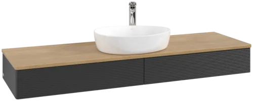 Bild von VILLEROY BOCH Antao Waschbeckenunterschrank, 2 Auszüge, 1600 x 190 x 500 mm, Front mit Struktur, Black Matt Lacquer / Honey Oak #K14151PD