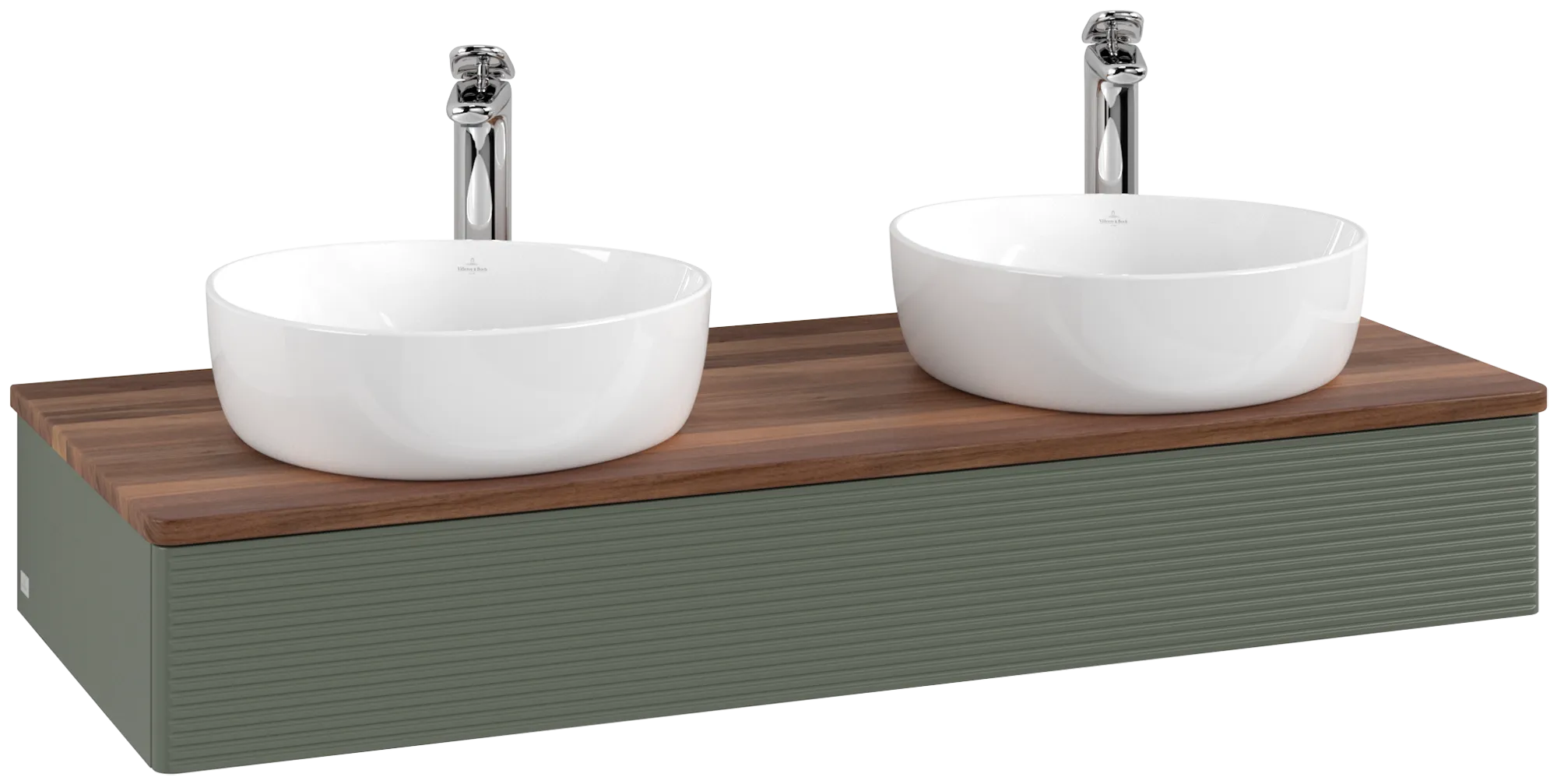Bild von VILLEROY BOCH Antao Waschbeckenunterschrank, 1 Auszug, 1200 x 190 x 500 mm, Front mit Struktur, Leaf Green Matt Lacquer / Warm Walnut #K13152HL