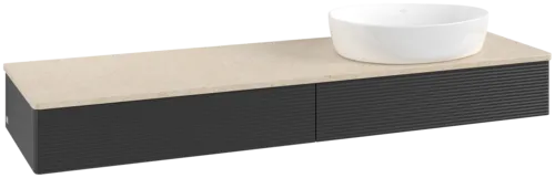 Bild von VILLEROY BOCH Antao Waschbeckenunterschrank, 2 Auszüge, 1600 x 190 x 500 mm, Front mit Struktur, Black Matt Lacquer / Botticino #K16113PD