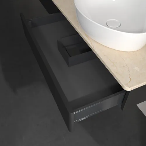 Bild von VILLEROY BOCH Antao Waschbeckenunterschrank, 2 Auszüge, 1600 x 190 x 500 mm, Front mit Struktur, Black Matt Lacquer / Botticino #K16113PD