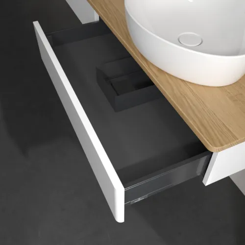Bild von VILLEROY BOCH Antao Waschbeckenunterschrank, 2 Auszüge, 1600 x 190 x 500 mm, Front ohne Struktur, Glossy White Lacquer / Honey Oak #K16011GF