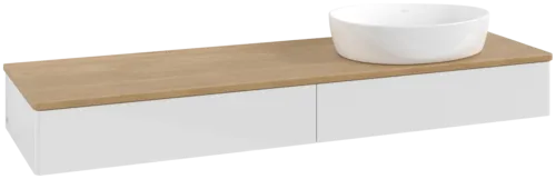 Bild von VILLEROY BOCH Antao Waschbeckenunterschrank, 2 Auszüge, 1600 x 190 x 500 mm, Front ohne Struktur, Glossy White Lacquer / Honey Oak #K16011GF