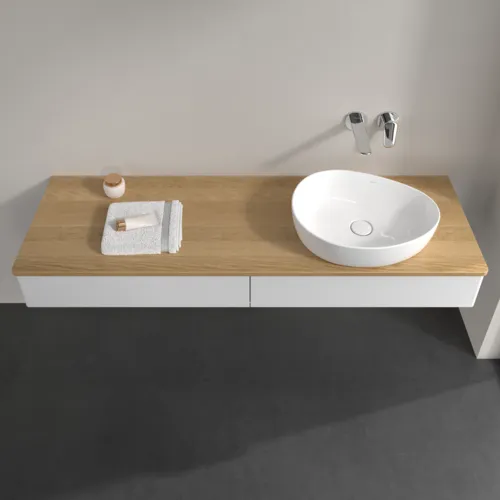Bild von VILLEROY BOCH Antao Waschbeckenunterschrank, 2 Auszüge, 1600 x 190 x 500 mm, Front ohne Struktur, Glossy White Lacquer / Honey Oak #K16011GF