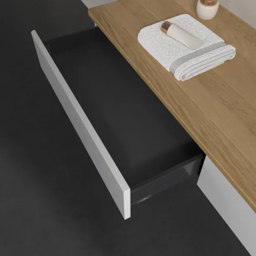 Bild von VILLEROY BOCH Antao Waschbeckenunterschrank, 2 Auszüge, 1600 x 190 x 500 mm, Front ohne Struktur, Glossy White Lacquer / Honey Oak #K16011GF