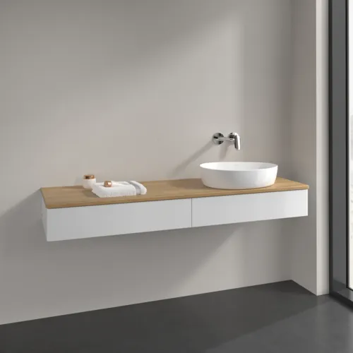 Bild von VILLEROY BOCH Antao Waschbeckenunterschrank, 2 Auszüge, 1600 x 190 x 500 mm, Front ohne Struktur, Glossy White Lacquer / Honey Oak #K16011GF