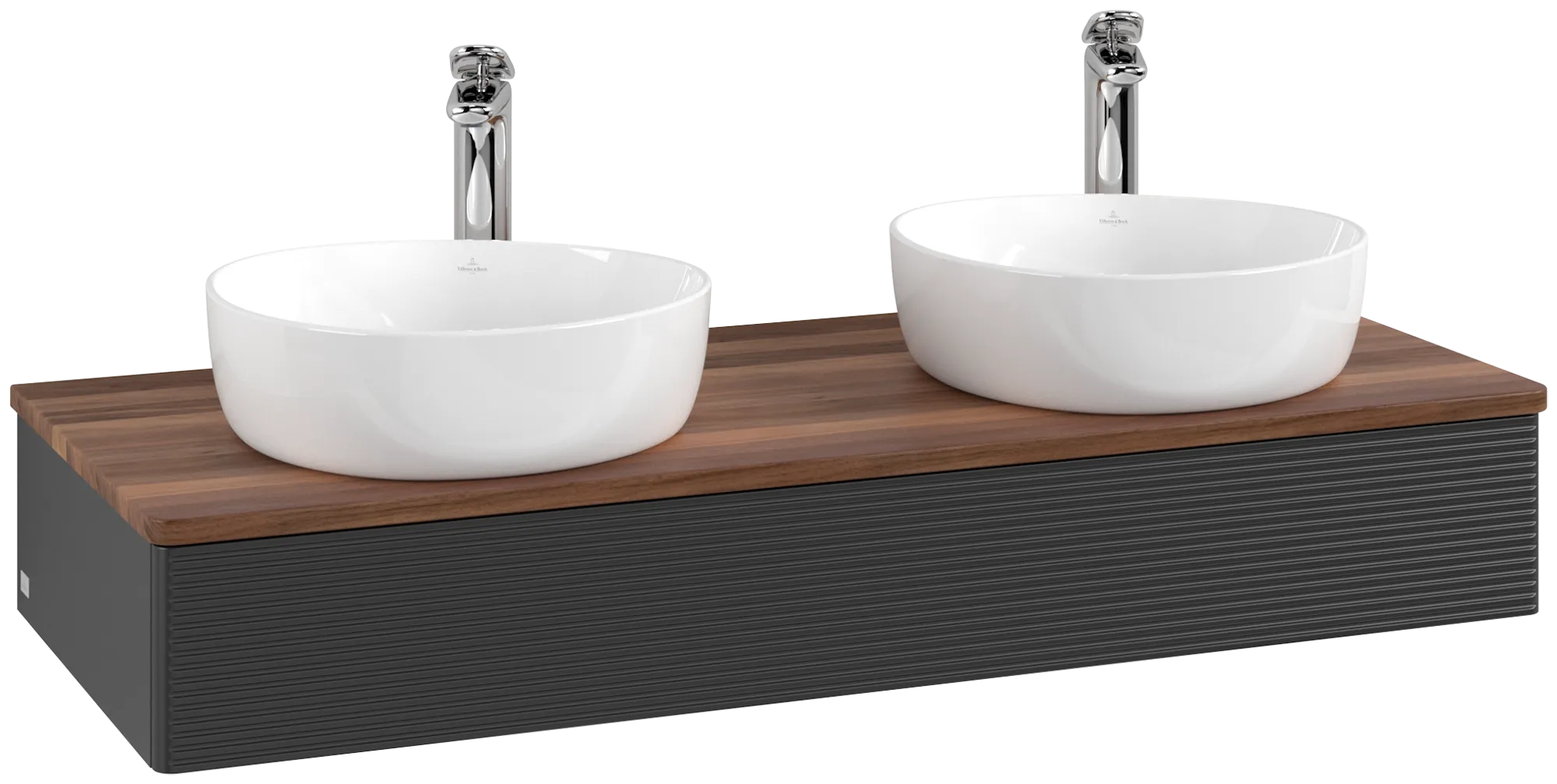Bild von VILLEROY BOCH Antao Waschbeckenunterschrank, 1 Auszug, 1200 x 190 x 500 mm, Front mit Struktur, Black Matt Lacquer / Warm Walnut #K13152PD