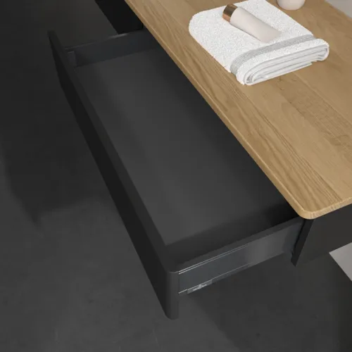 Bild von VILLEROY BOCH Antao Waschbeckenunterschrank, 2 Auszüge, 1600 x 190 x 500 mm, Front mit Struktur, Black Matt Lacquer / Honey Oak #K15151PD