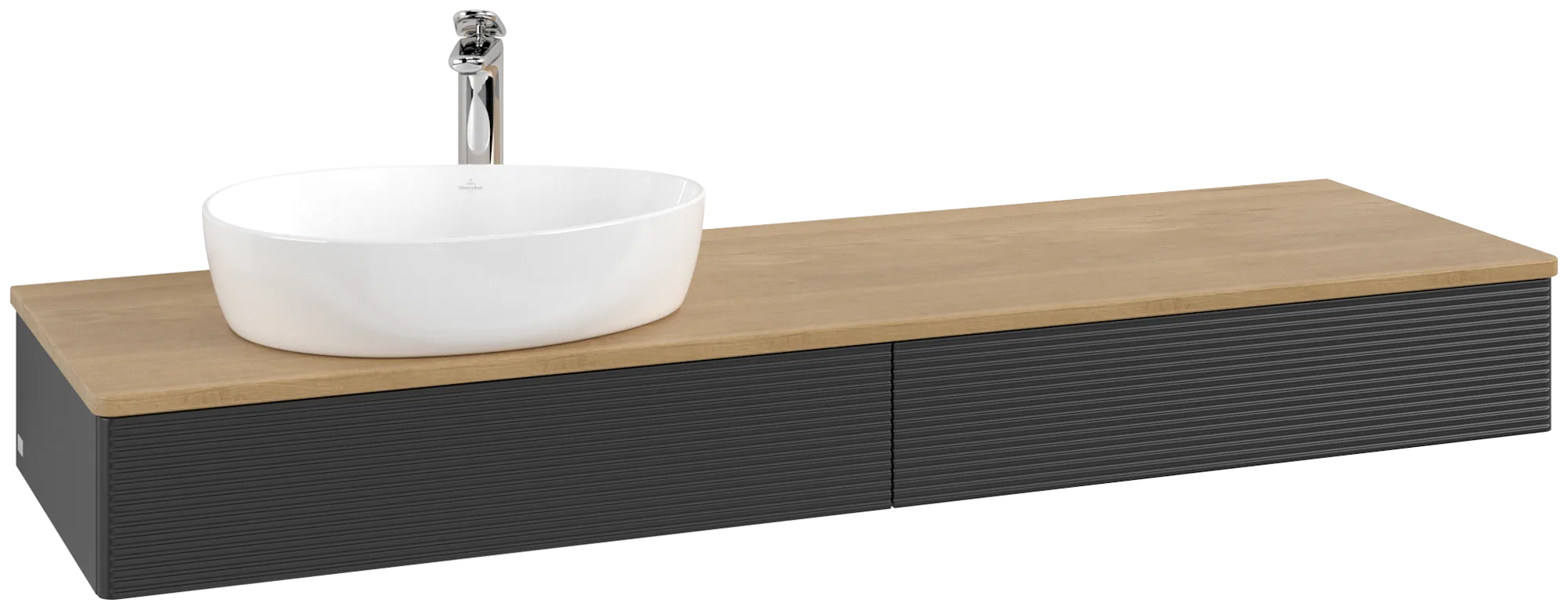 Bild von VILLEROY BOCH Antao Waschbeckenunterschrank, 2 Auszüge, 1600 x 190 x 500 mm, Front mit Struktur, Black Matt Lacquer / Honey Oak #K15151PD