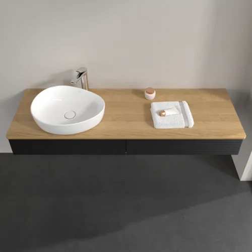 Bild von VILLEROY BOCH Antao Waschbeckenunterschrank, 2 Auszüge, 1600 x 190 x 500 mm, Front mit Struktur, Black Matt Lacquer / Honey Oak #K15151PD