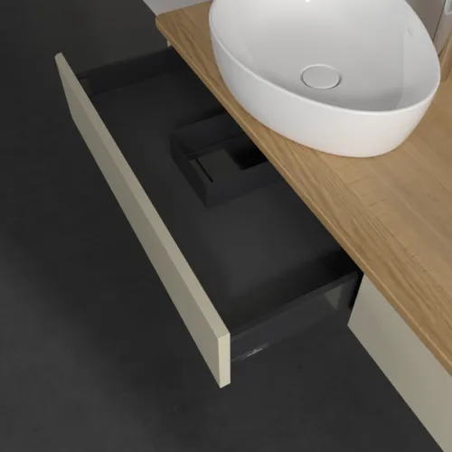 Bild von VILLEROY BOCH Antao Waschbeckenunterschrank, 2 Auszüge, 1600 x 190 x 500 mm, Front ohne Struktur, Silk Grey Matt Lacquer / Honey Oak #K15051HJ