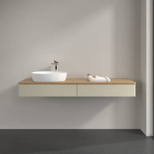 Bild von VILLEROY BOCH Antao Waschbeckenunterschrank, 2 Auszüge, 1600 x 190 x 500 mm, Front ohne Struktur, Silk Grey Matt Lacquer / Honey Oak #K15051HJ
