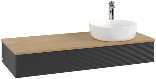 Bild von VILLEROY BOCH Antao Waschbeckenunterschrank, 1 Auszug, 1200 x 190 x 500 mm, Front mit Struktur, Black Matt Lacquer / Honey Oak #K12151PD
