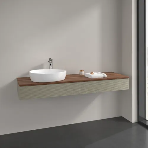 Bild von VILLEROY BOCH Antao Waschbeckenunterschrank, 2 Auszüge, 1600 x 190 x 500 mm, Front mit Struktur, Stone Grey Matt Lacquer / Warm Walnut #K15152HK