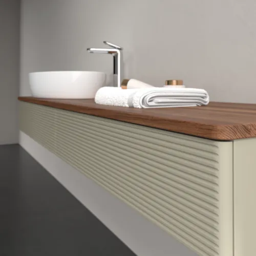 Bild von VILLEROY BOCH Antao Waschbeckenunterschrank, 2 Auszüge, 1600 x 190 x 500 mm, Front mit Struktur, Stone Grey Matt Lacquer / Warm Walnut #K15152HK