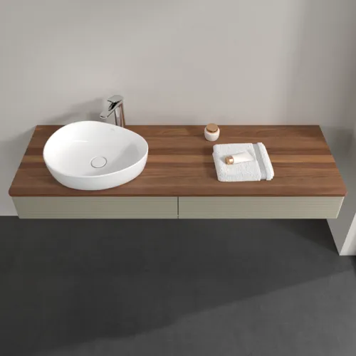 Bild von VILLEROY BOCH Antao Waschbeckenunterschrank, 2 Auszüge, 1600 x 190 x 500 mm, Front mit Struktur, Stone Grey Matt Lacquer / Warm Walnut #K15152HK