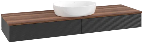 Bild von VILLEROY BOCH Antao Waschbeckenunterschrank, 2 Auszüge, 1600 x 190 x 500 mm, Front mit Struktur, Black Matt Lacquer / Warm Walnut #K14112PD