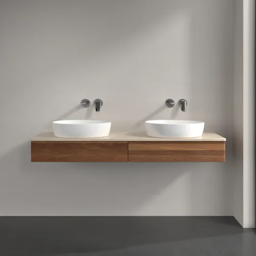 Bild von VILLEROY BOCH Antao Waschbeckenunterschrank, 2 Auszüge, 1600 x 190 x 500 mm, Front ohne Struktur, Warm Walnut / Botticino #K17013HM
