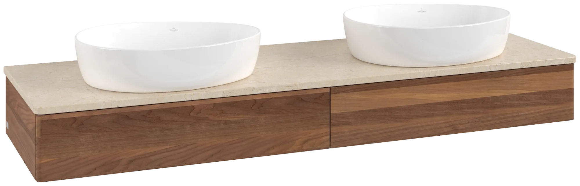 Bild von VILLEROY BOCH Antao Waschbeckenunterschrank, 2 Auszüge, 1600 x 190 x 500 mm, Front ohne Struktur, Warm Walnut / Botticino #K17013HM