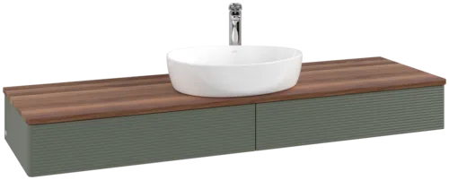 Bild von VILLEROY BOCH Antao Waschbeckenunterschrank, 2 Auszüge, 1600 x 190 x 500 mm, Front mit Struktur, Leaf Green Matt Lacquer / Warm Walnut #K14152HL