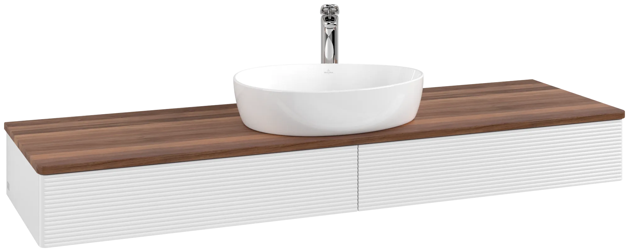 Bild von VILLEROY BOCH Antao Waschbeckenunterschrank, 2 Auszüge, 1600 x 190 x 500 mm, Front mit Struktur, Glossy White Lacquer / Warm Walnut #K14152GF