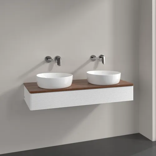 Bild von VILLEROY BOCH Antao Waschbeckenunterschrank, 1 Auszug, 1200 x 190 x 500 mm, Front mit Struktur, White Matt Lacquer / Warm Walnut #K13112MT
