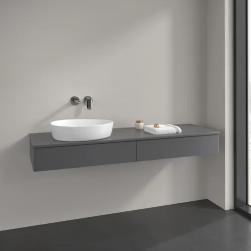 Bild von VILLEROY BOCH Antao Waschbeckenunterschrank, 2 Auszüge, 1600 x 190 x 500 mm, Front ohne Struktur, Anthracite Matt Lacquer / Anthracite Matt Lacquer #K15010GK