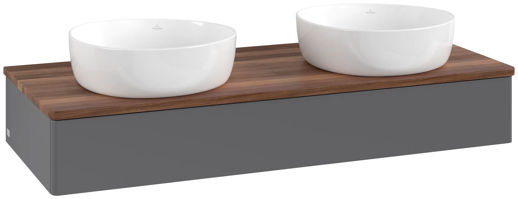 Bild von VILLEROY BOCH Antao Waschbeckenunterschrank, 1 Auszug, 1200 x 190 x 500 mm, Front ohne Struktur, Anthracite Matt Lacquer / Warm Walnut #K13012GK