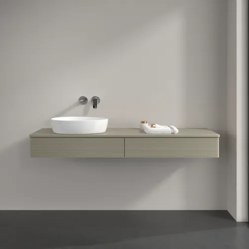 Bild von VILLEROY BOCH Antao Waschbeckenunterschrank, 2 Auszüge, 1600 x 190 x 500 mm, Front mit Struktur, Stone Grey Matt Lacquer / Stone Grey Matt Lacquer #K15110HK