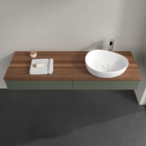 Obrázek VILLEROY BOCH Antao Vanity unit, 2 pull-out compartments, 1600 x 190 x 500 mm, Front with grain texture, Leaf Green Matt Lacquer / Warm Walnut #K16152HL