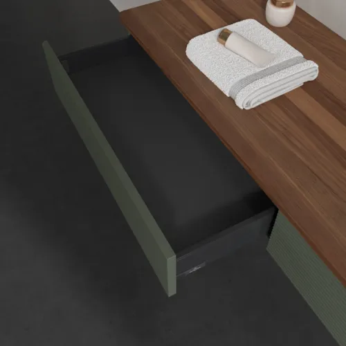Obrázek VILLEROY BOCH Antao Vanity unit, 2 pull-out compartments, 1600 x 190 x 500 mm, Front with grain texture, Leaf Green Matt Lacquer / Warm Walnut #K16152HL
