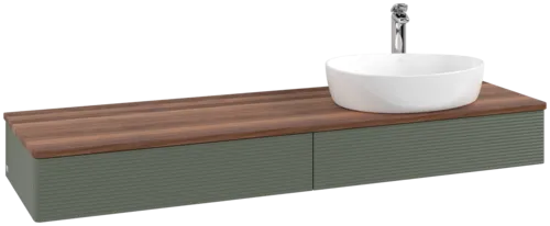 Obrázek VILLEROY BOCH Antao Vanity unit, 2 pull-out compartments, 1600 x 190 x 500 mm, Front with grain texture, Leaf Green Matt Lacquer / Warm Walnut #K16152HL