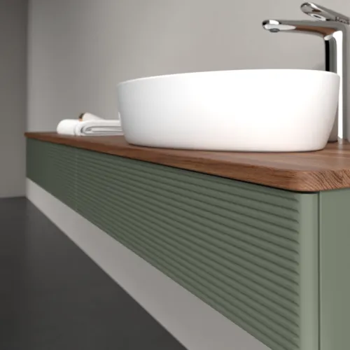Obrázek VILLEROY BOCH Antao Vanity unit, 2 pull-out compartments, 1600 x 190 x 500 mm, Front with grain texture, Leaf Green Matt Lacquer / Warm Walnut #K16152HL