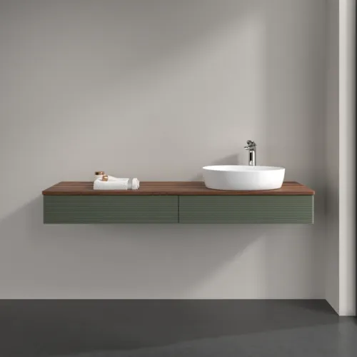 Obrázek VILLEROY BOCH Antao Vanity unit, 2 pull-out compartments, 1600 x 190 x 500 mm, Front with grain texture, Leaf Green Matt Lacquer / Warm Walnut #K16152HL