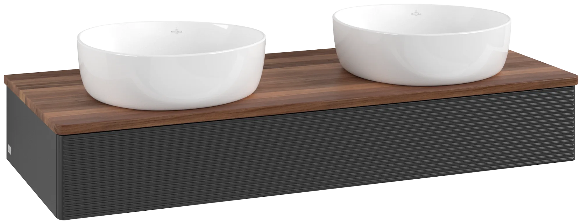 Bild von VILLEROY BOCH Antao Waschbeckenunterschrank, 1 Auszug, 1200 x 190 x 500 mm, Front mit Struktur, Black Matt Lacquer / Warm Walnut #K13112PD