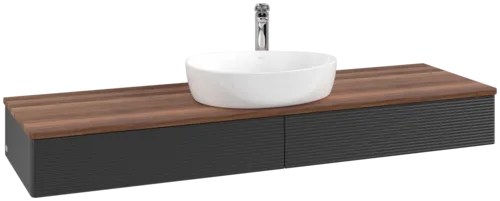 Bild von VILLEROY BOCH Antao Waschbeckenunterschrank, 2 Auszüge, 1600 x 190 x 500 mm, Front mit Struktur, Black Matt Lacquer / Warm Walnut #K14152PD