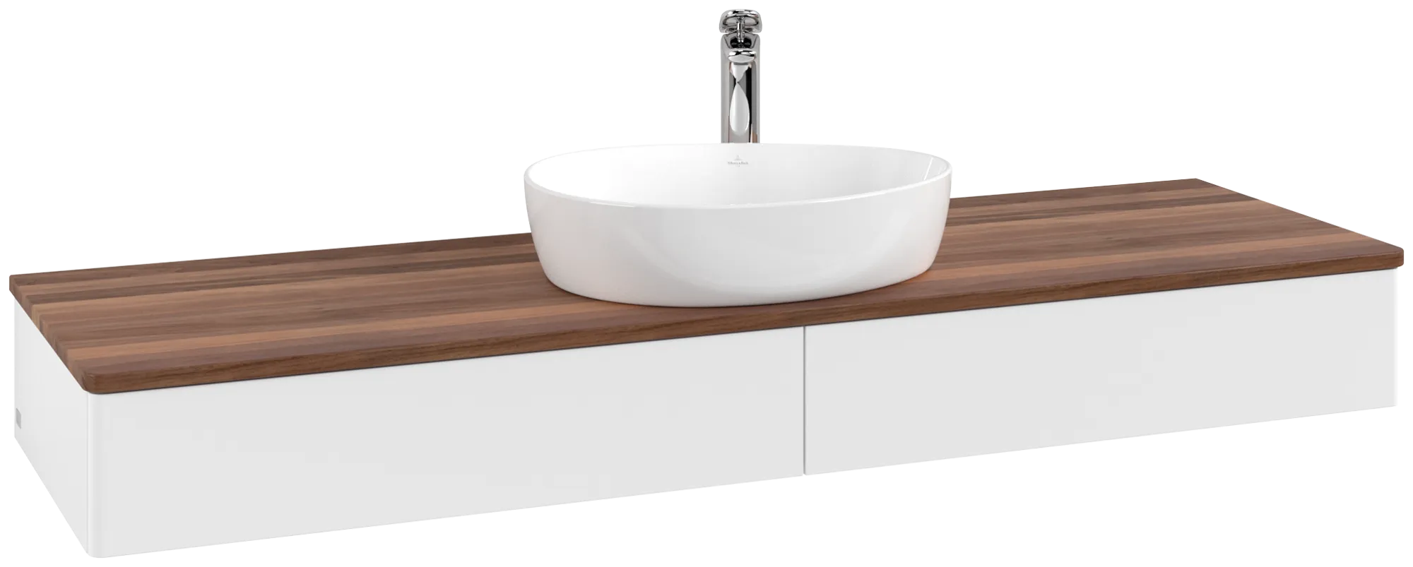 Bild von VILLEROY BOCH Antao Waschbeckenunterschrank, 2 Auszüge, 1600 x 190 x 500 mm, Front ohne Struktur, White Matt Lacquer / Warm Walnut #K14052MT