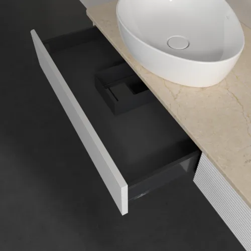 Picture of VILLEROY BOCH Antao Vanity unit, 2 pull-out compartments, 1600 x 190 x 500 mm, Front with grain texture, Glossy White Lacquer / Botticino #K15113GF