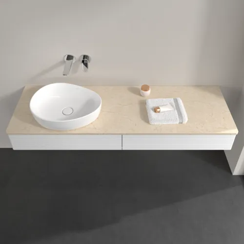 Picture of VILLEROY BOCH Antao Vanity unit, 2 pull-out compartments, 1600 x 190 x 500 mm, Front with grain texture, Glossy White Lacquer / Botticino #K15113GF