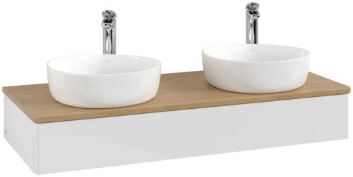 Picture of VILLEROY BOCH Antao Vanity unit, 1 pull-out compartment, 1200 x 190 x 500 mm, Front without structure, Glossy White Lacquer / Honey Oak #K13051GF
