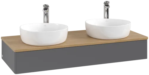 Bild von VILLEROY BOCH Antao Waschbeckenunterschrank, 1 Auszug, 1200 x 190 x 500 mm, Front ohne Struktur, Anthracite Matt Lacquer / Honey Oak #K13051GK
