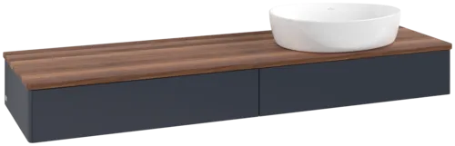 Bild von VILLEROY BOCH Antao Waschbeckenunterschrank, 2 Auszüge, 1600 x 190 x 500 mm, Front ohne Struktur, Midnight Blue Matt Lacquer / Warm Walnut #K16012HG
