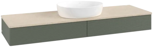 Bild von VILLEROY BOCH Antao Waschbeckenunterschrank, 2 Auszüge, 1600 x 190 x 500 mm, Front mit Struktur, Leaf Green Matt Lacquer / Botticino #K14113HL