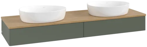 Bild von VILLEROY BOCH Antao Waschbeckenunterschrank, 2 Auszüge, 1600 x 190 x 500 mm, Front ohne Struktur, Leaf Green Matt Lacquer / Honey Oak #K17011HL